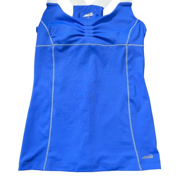 AVIA Racer Back Tank With Ruched Front & Shelf Bra Bluebell Blue Size Small - Picture 5 of 7